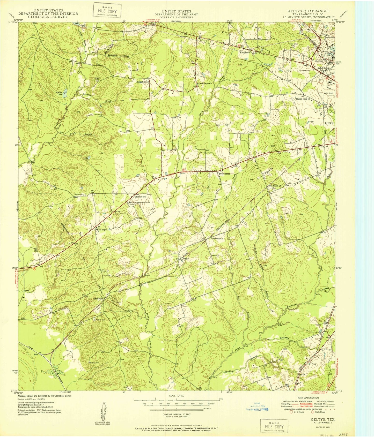 Classic USGS Keltys Texas 7.5'x7.5' Topo Map Image