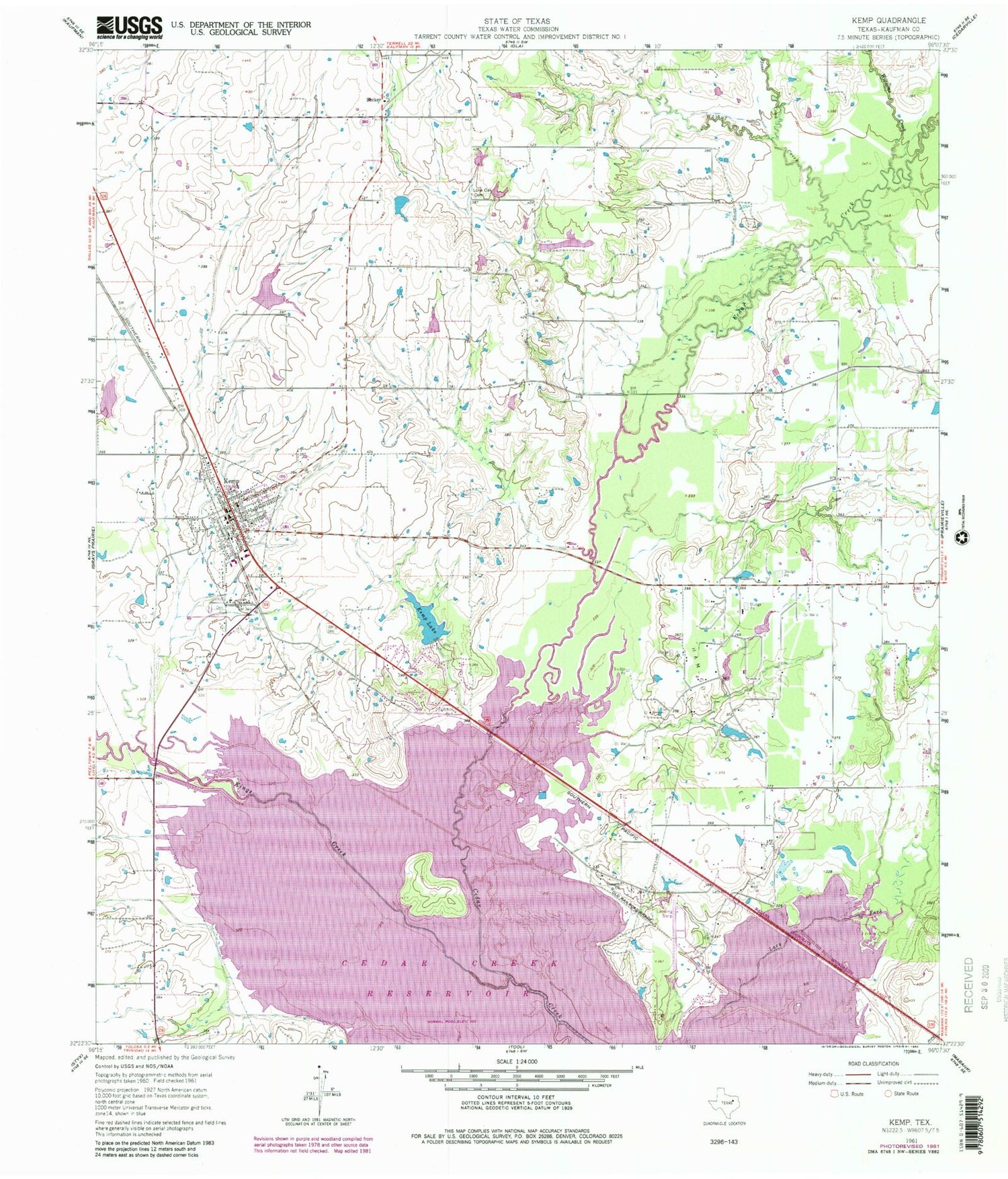 Classic USGS Kemp Texas 7.5'x7.5' Topo Map Image