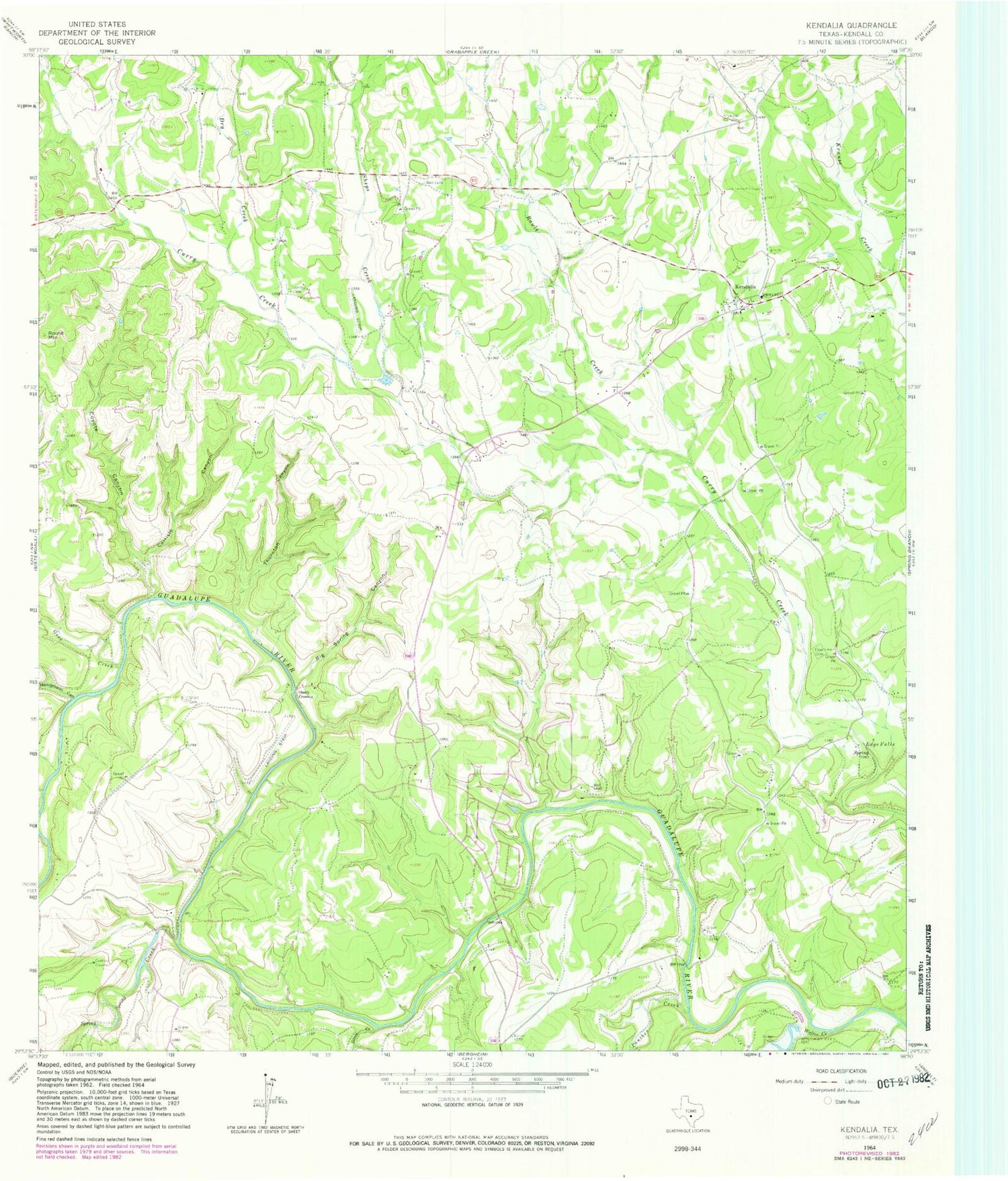Classic USGS Kendalia Texas 7.5'x7.5' Topo Map Image