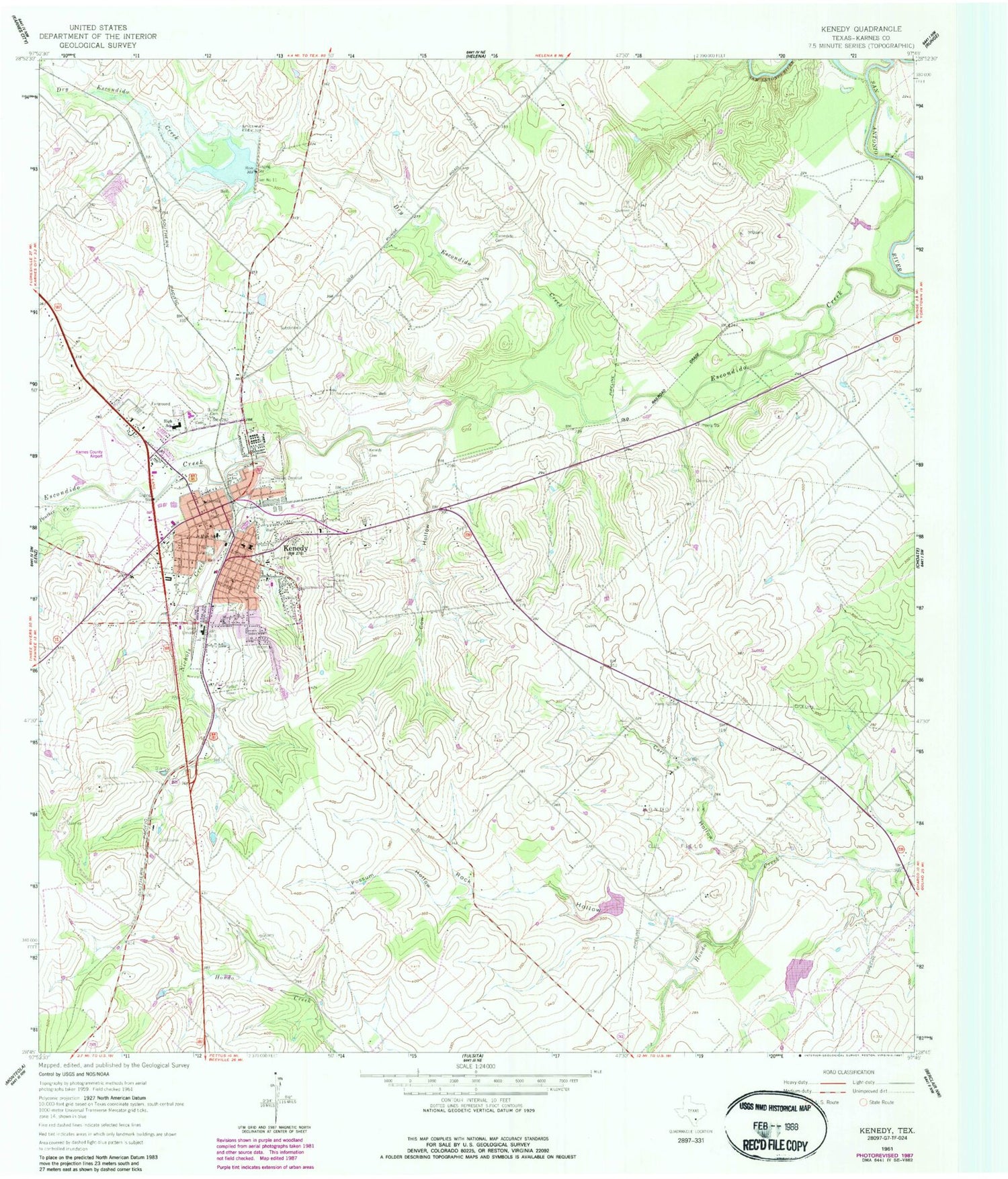 Classic USGS Kenedy Texas 7.5'x7.5' Topo Map Image