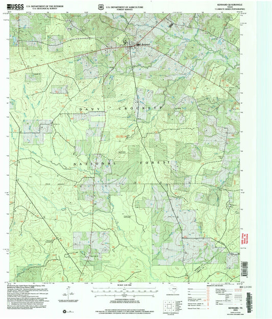 Classic USGS Kennard Texas 7.5'x7.5' Topo Map Image