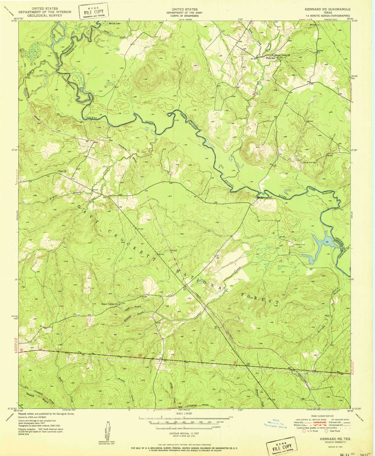 Classic USGS Kennard NE Texas 7.5'x7.5' Topo Map Image