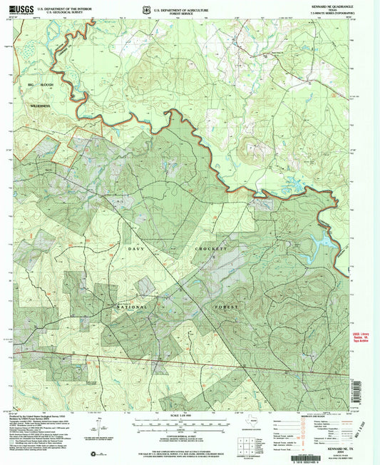 Classic USGS Kennard NE Texas 7.5'x7.5' Topo Map Image
