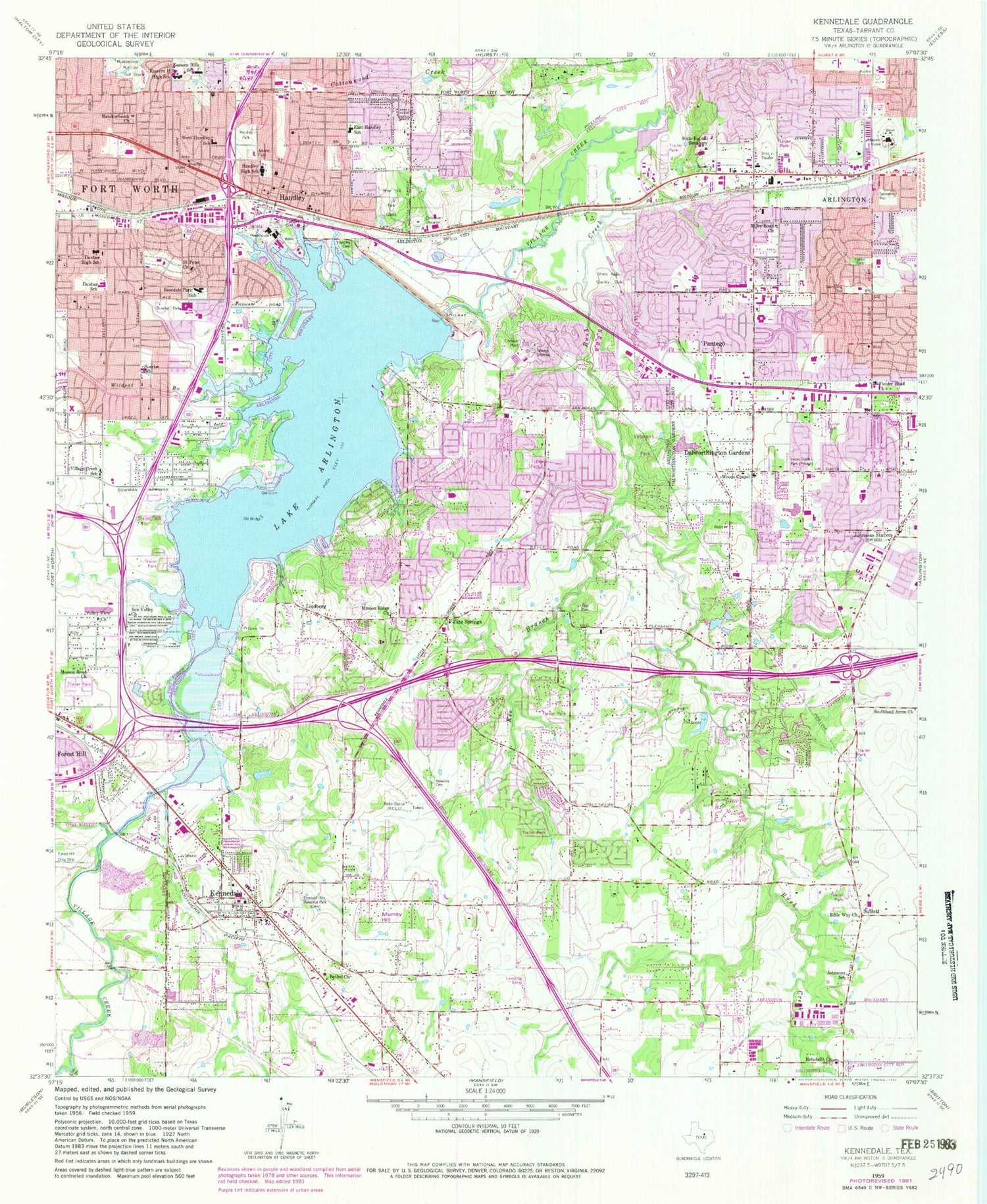 Classic USGS Kennedale Texas 7.5'x7.5' Topo Map Image