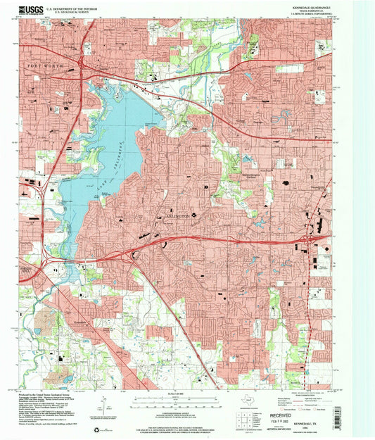 Classic USGS Kennedale Texas 7.5'x7.5' Topo Map Image