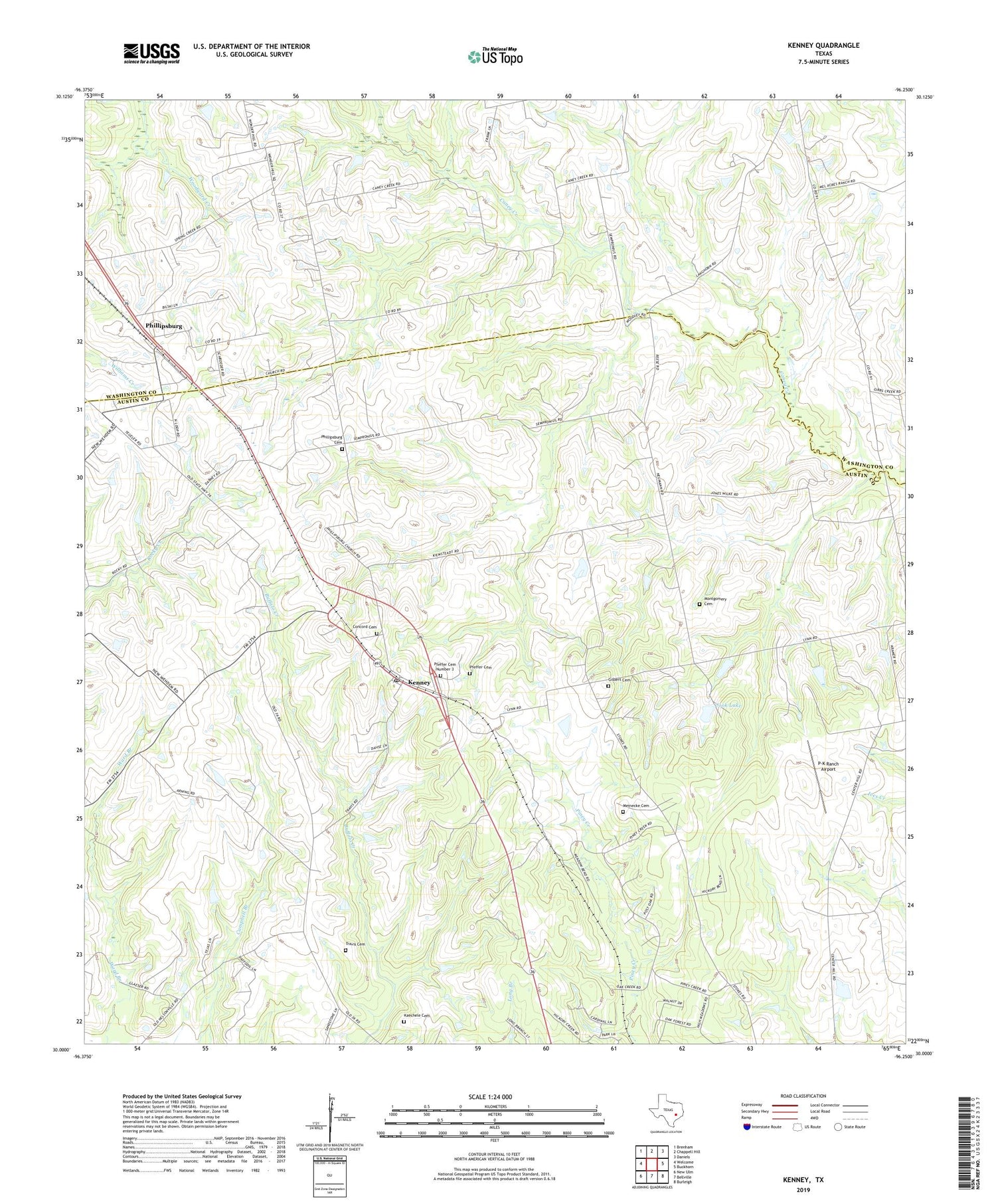 Kenney Texas US Topo Map Image