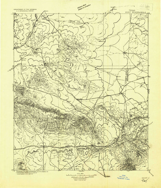 Historic 1928 Kent Texas 30'x30' Topo Map Image