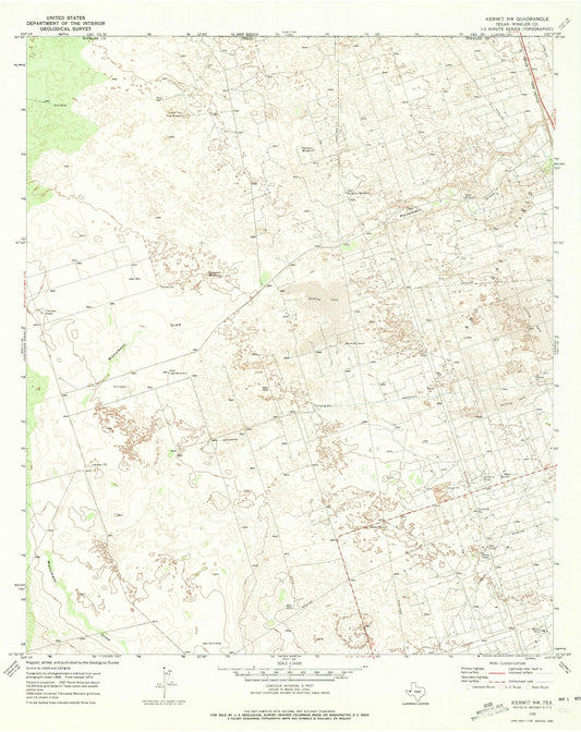 Classic USGS Kermit NW Texas 7.5'x7.5' Topo Map Image