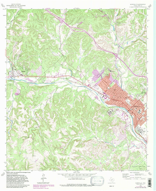 Classic USGS Kerrville Texas 7.5'x7.5' Topo Map Image