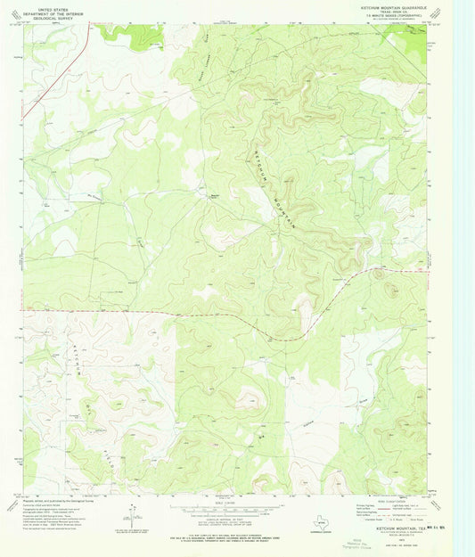 Classic USGS Ketchum Mountain Texas 7.5'x7.5' Topo Map Image