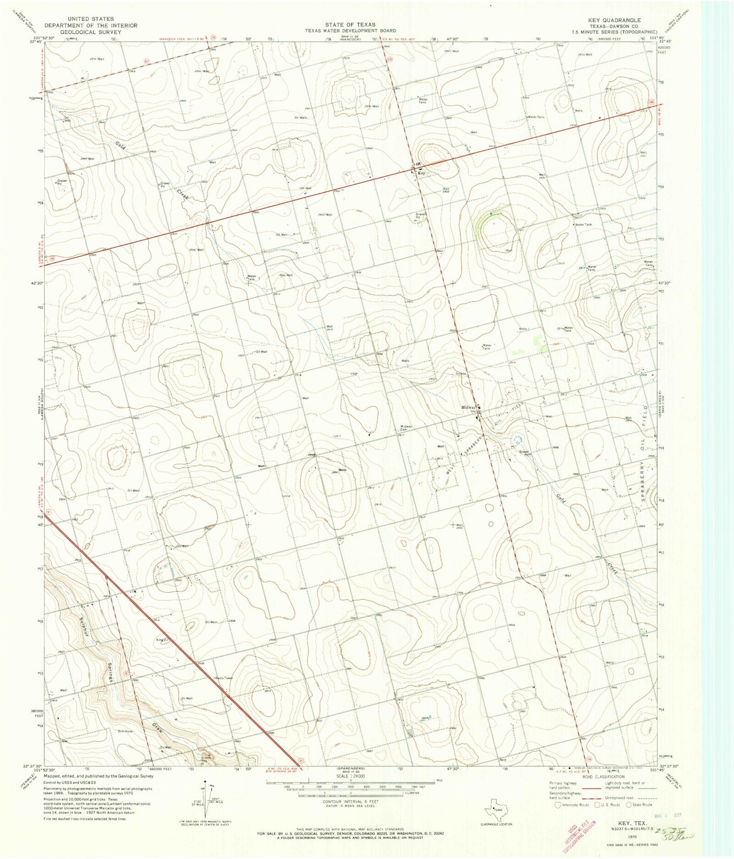 Classic USGS Key Texas 7.5'x7.5' Topo Map Image