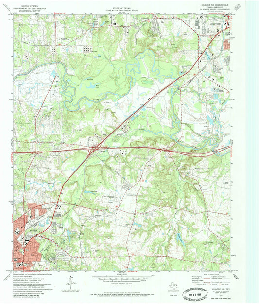 Classic USGS Kilgore NE Texas 7.5'x7.5' Topo Map Image