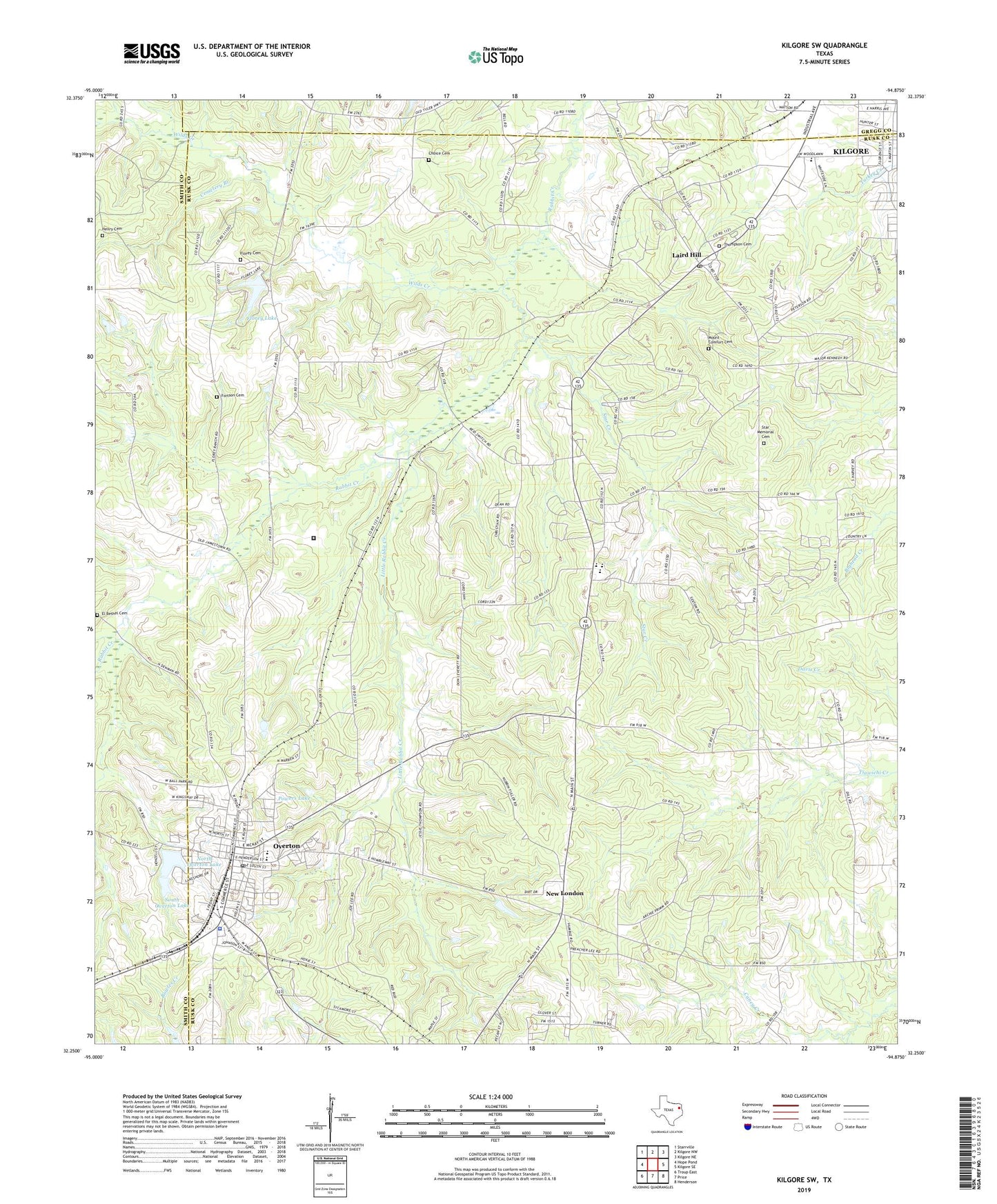 Kilgore SW Texas US Topo Map Image