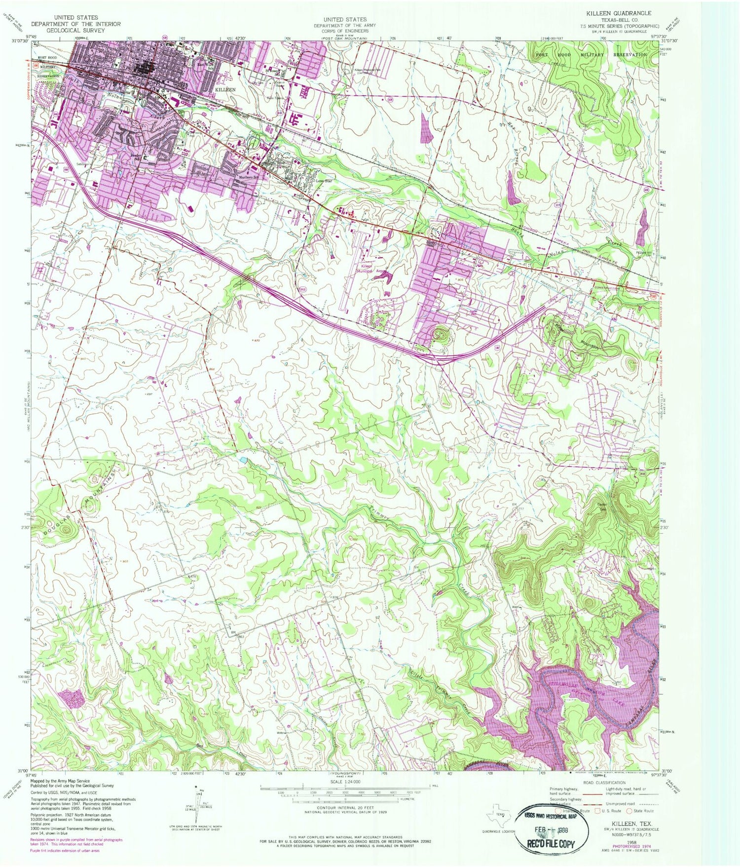 Classic USGS Killeen Texas 7.5'x7.5' Topo Map Image