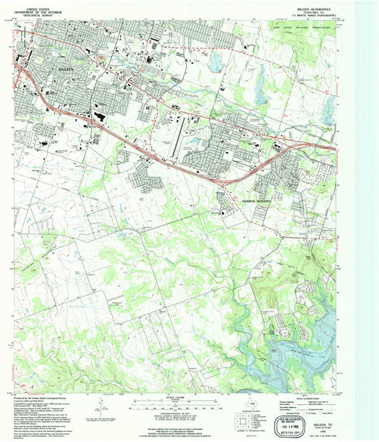 Classic USGS Killeen Texas 7.5'x7.5' Topo Map Image