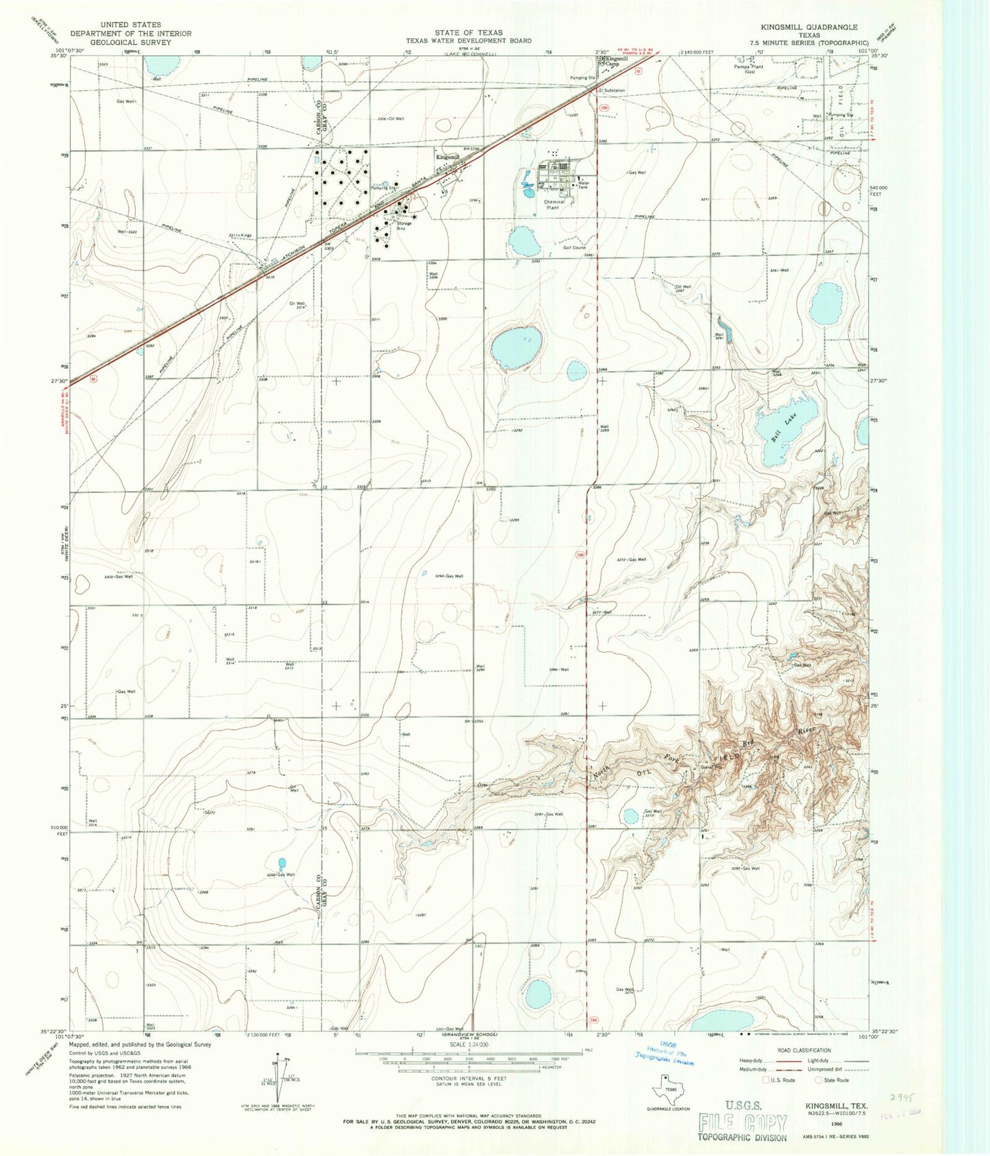 Classic USGS Kingsmill Texas 7.5'x7.5' Topo Map Image