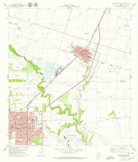 Classic USGS Kingsville East Texas 7.5'x7.5' Topo Map Image