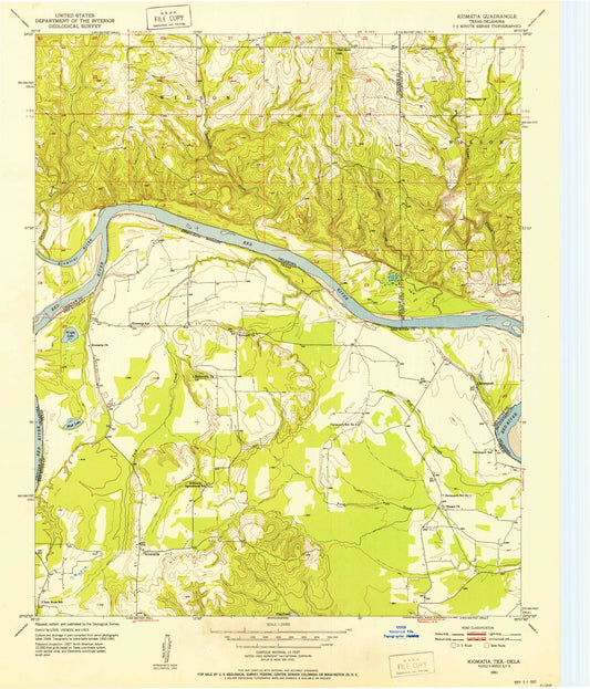 Classic USGS Kiomatia Texas 7.5'x7.5' Topo Map Image