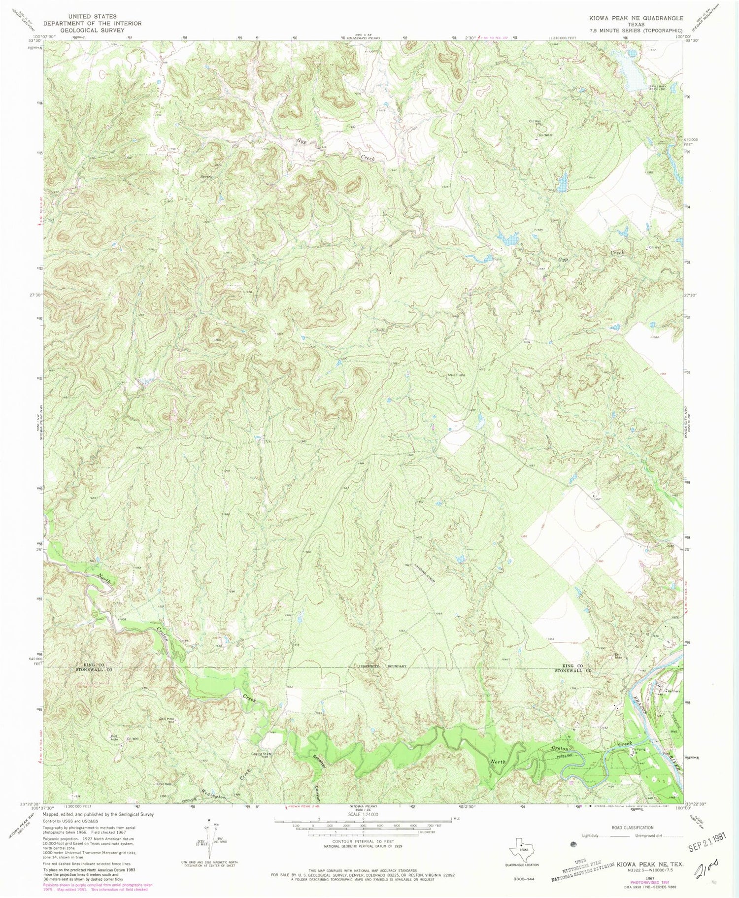 Classic USGS Kiowa Peak NE Texas 7.5'x7.5' Topo Map Image