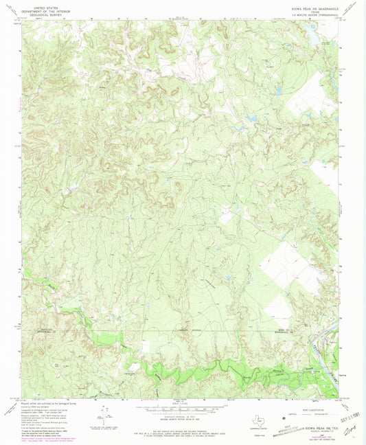 Classic USGS Kiowa Peak NE Texas 7.5'x7.5' Topo Map Image