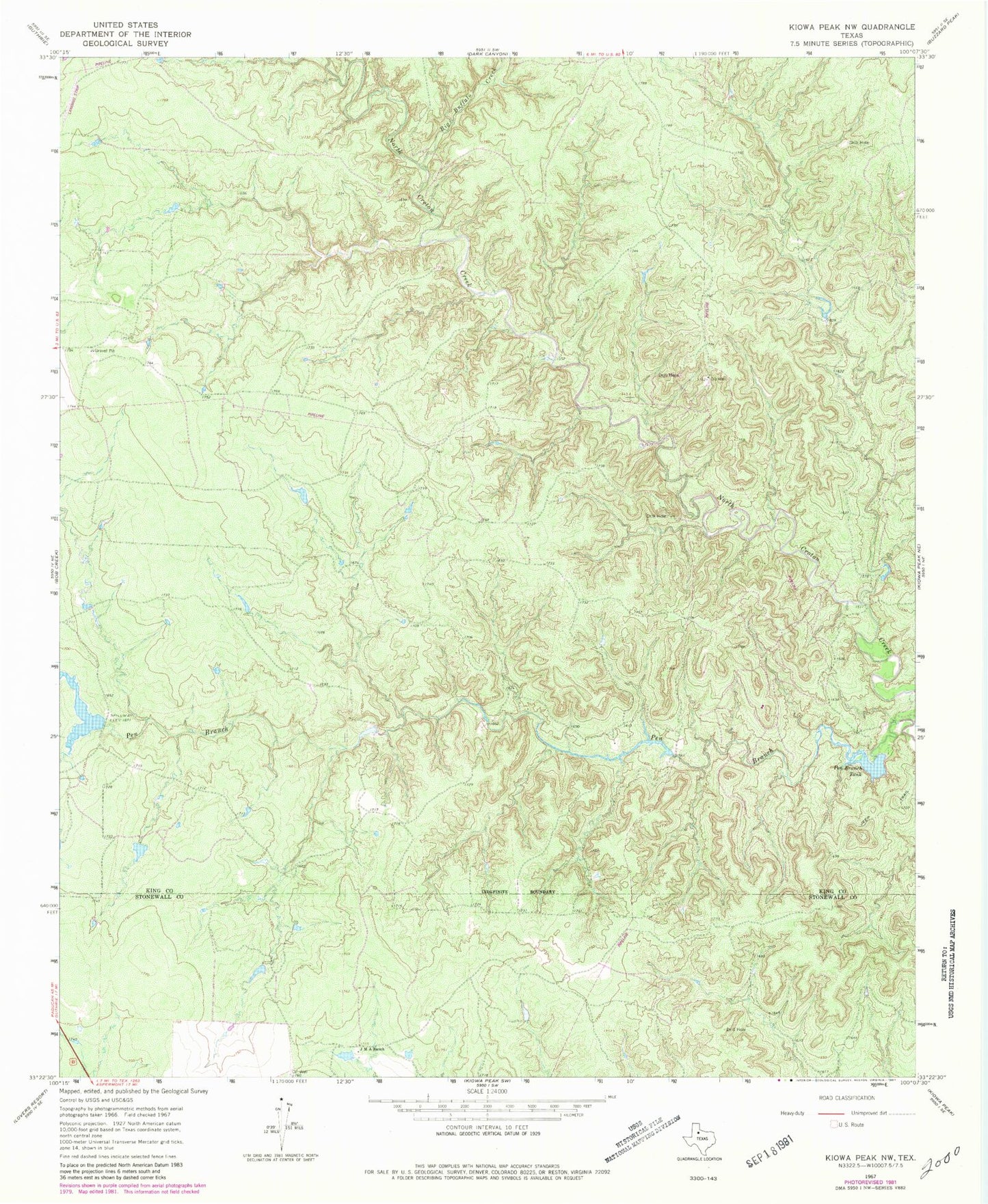 Classic USGS Kiowa Peak NW Texas 7.5'x7.5' Topo Map Image