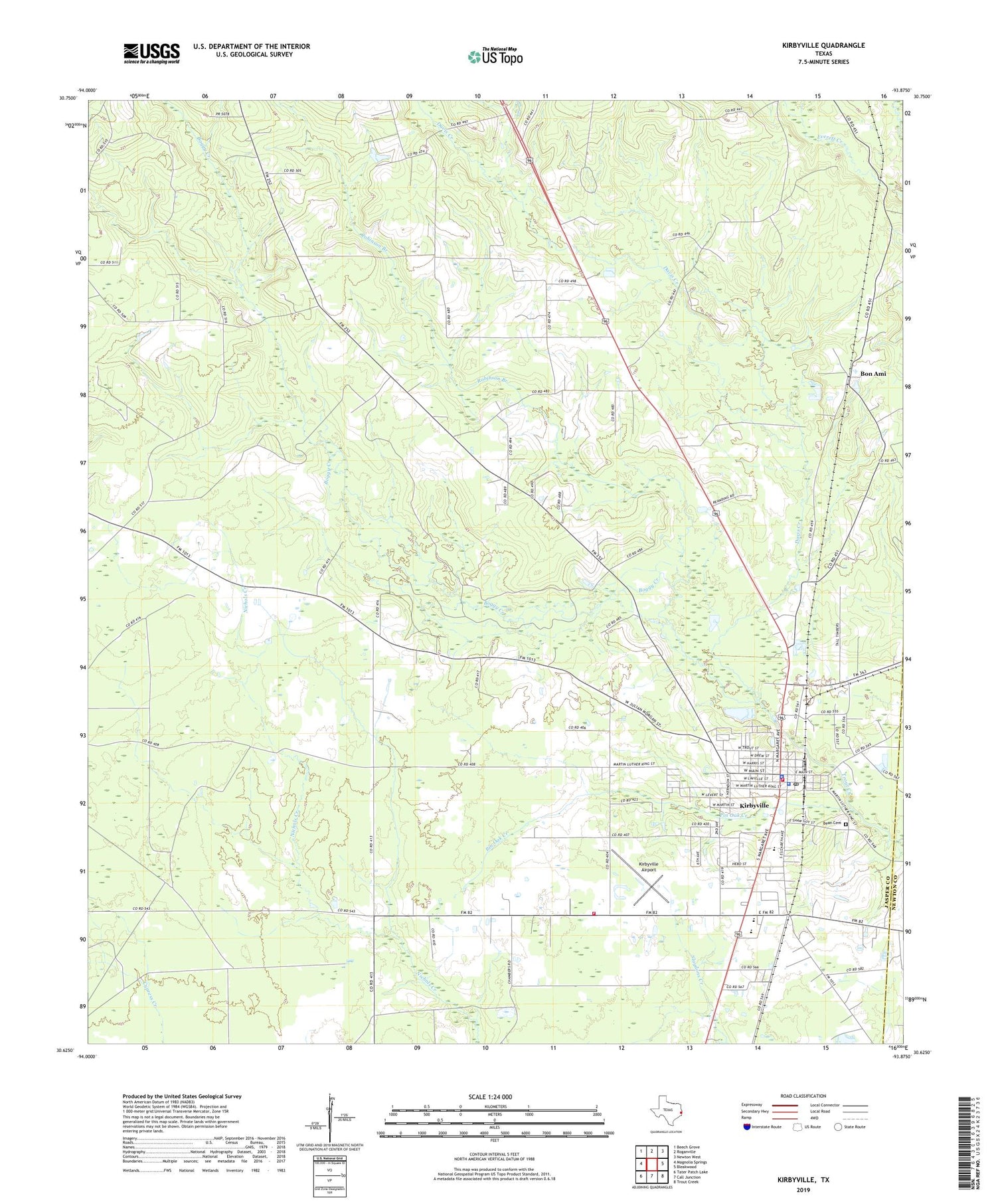 Kirbyville Texas US Topo Map Image