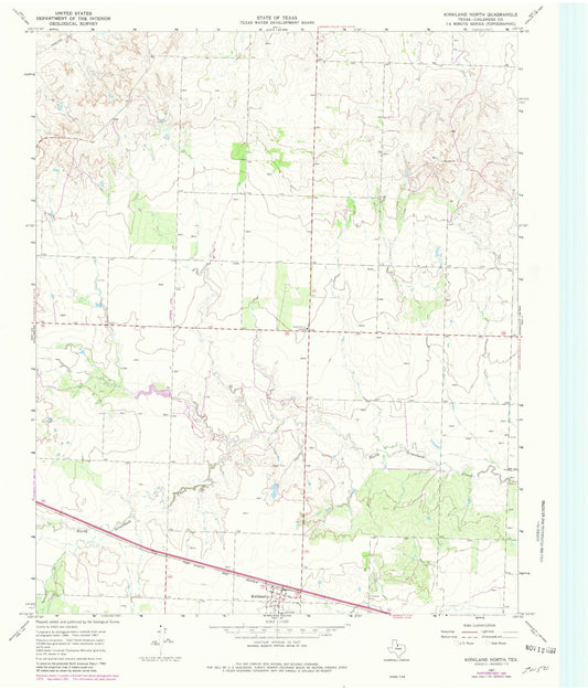 Classic USGS Kirkland North Texas 7.5'x7.5' Topo Map Image