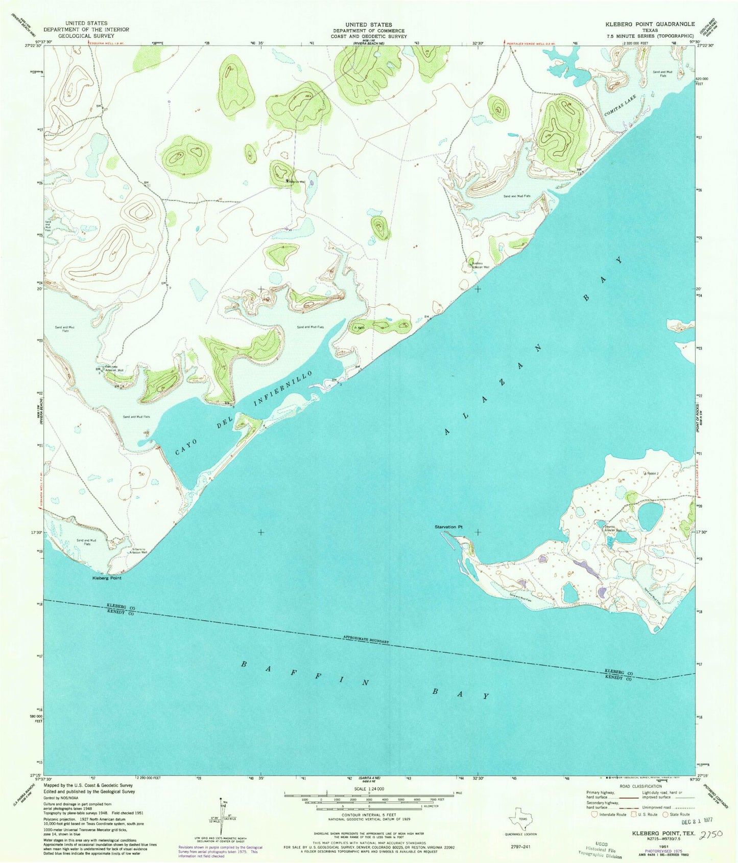 Classic USGS Kleberg Point Texas 7.5'x7.5' Topo Map Image