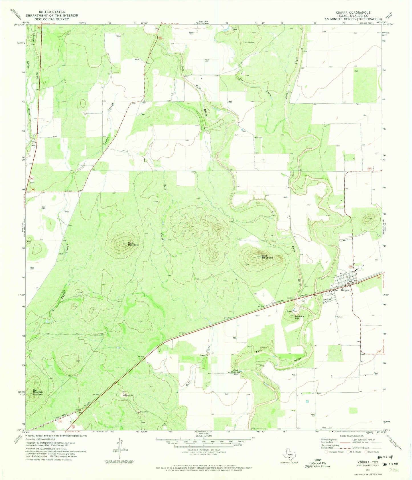 Classic USGS Knippa Texas 7.5'x7.5' Topo Map Image