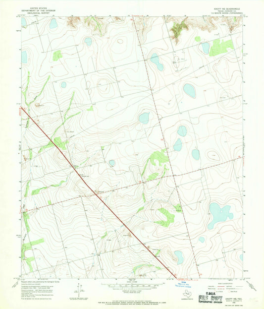 Classic USGS Knott NE Texas 7.5'x7.5' Topo Map Image