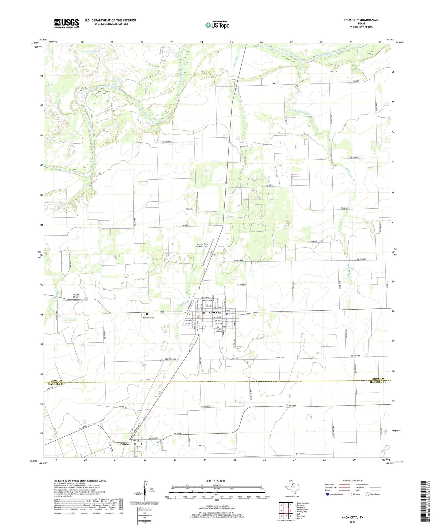 Knox City Texas US Topo Map Image