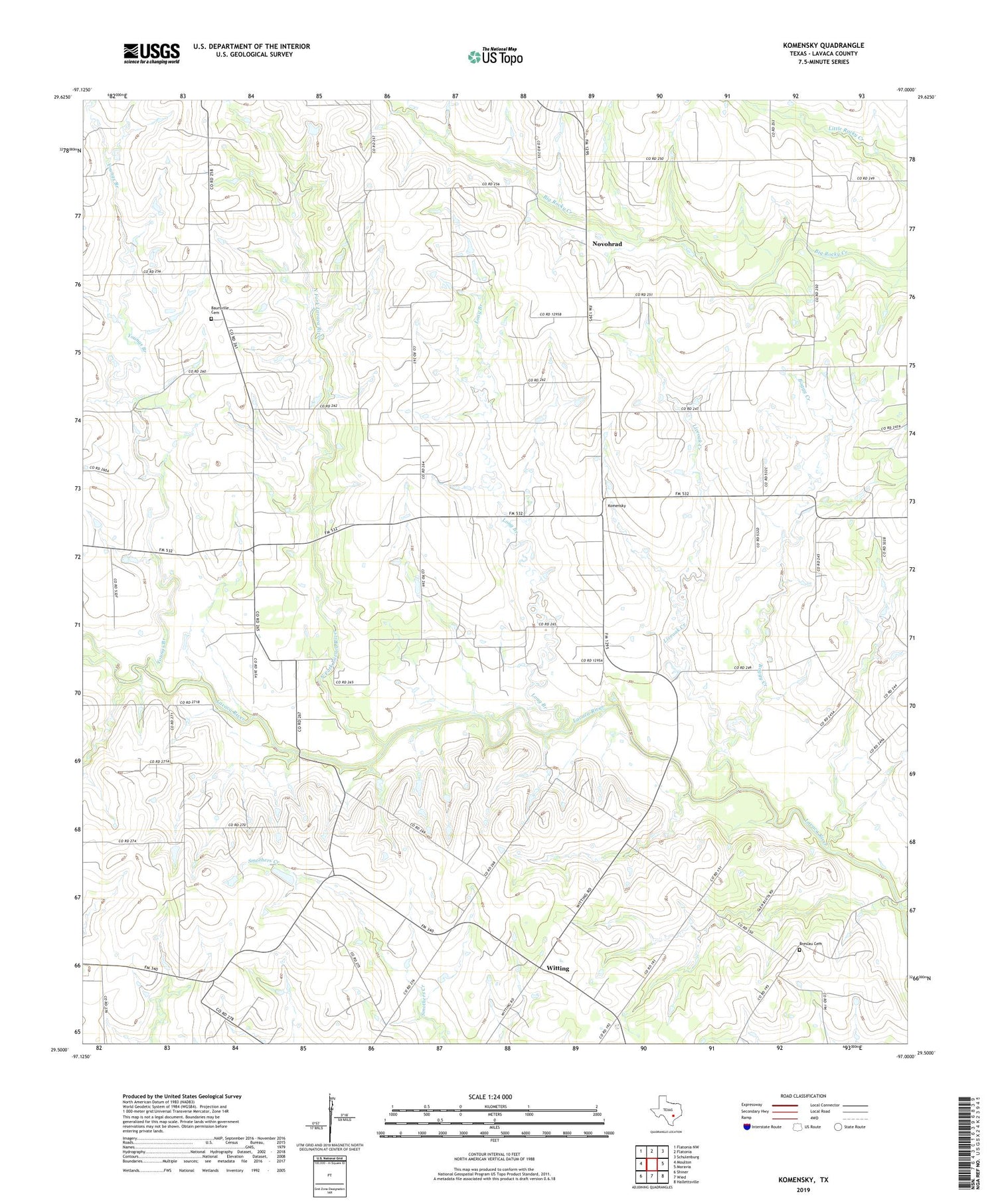 Komensky Texas US Topo Map Image