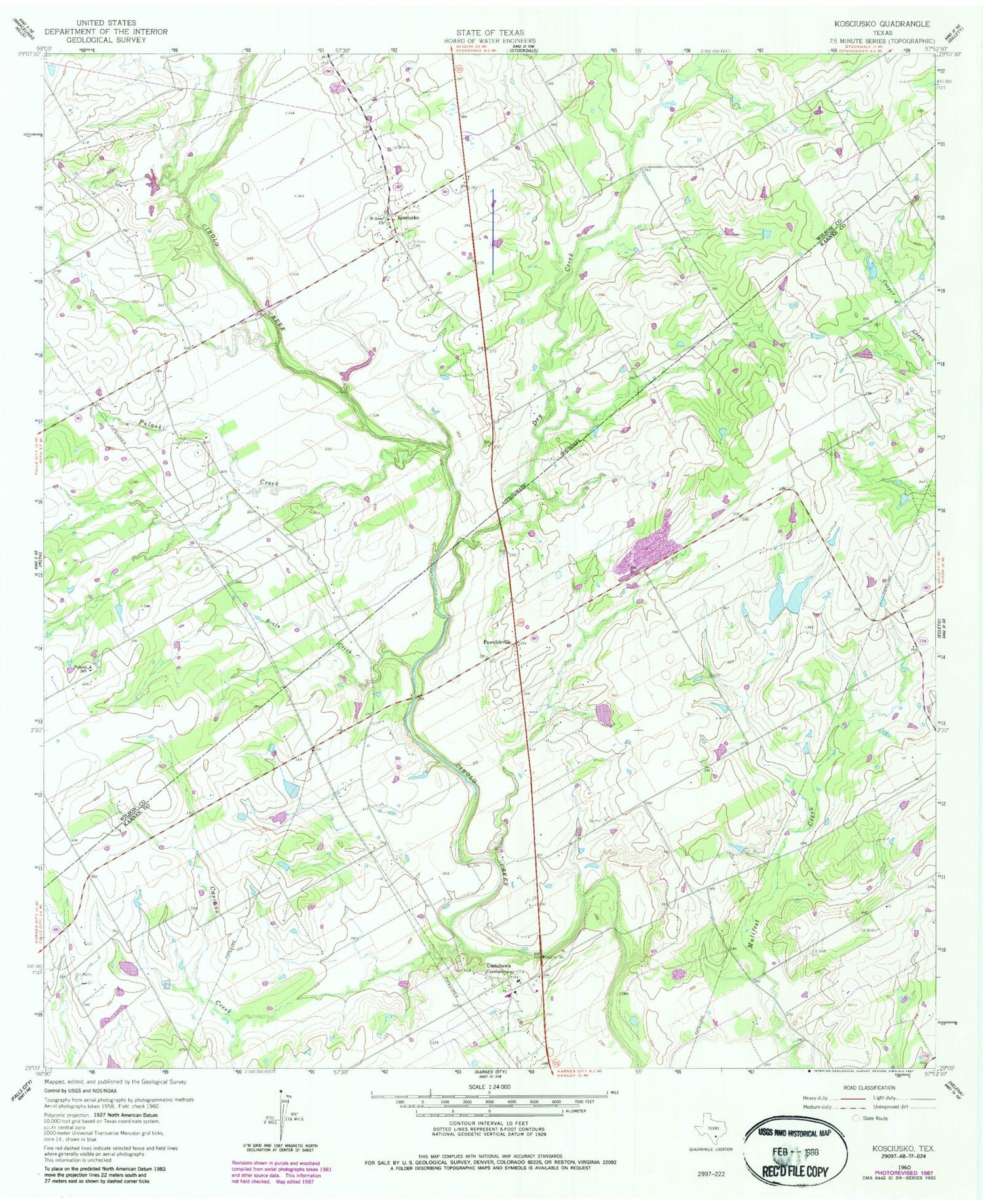 Classic USGS Kosciusko Texas 7.5'x7.5' Topo Map Image