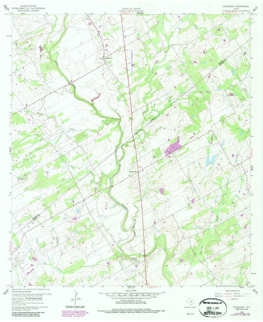 Classic USGS Kosciusko Texas 7.5'x7.5' Topo Map Image