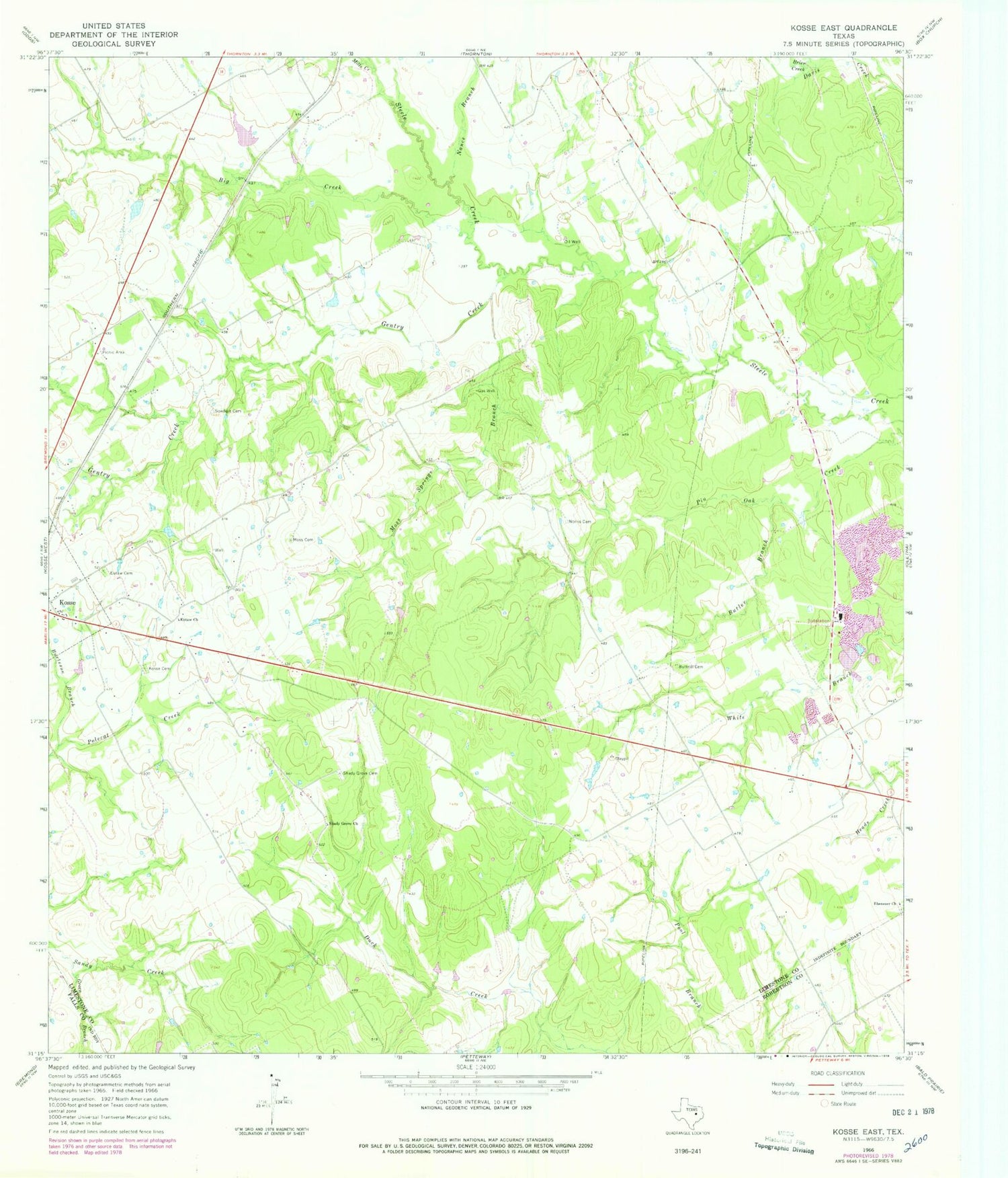 Classic USGS Kosse East Texas 7.5'x7.5' Topo Map Image