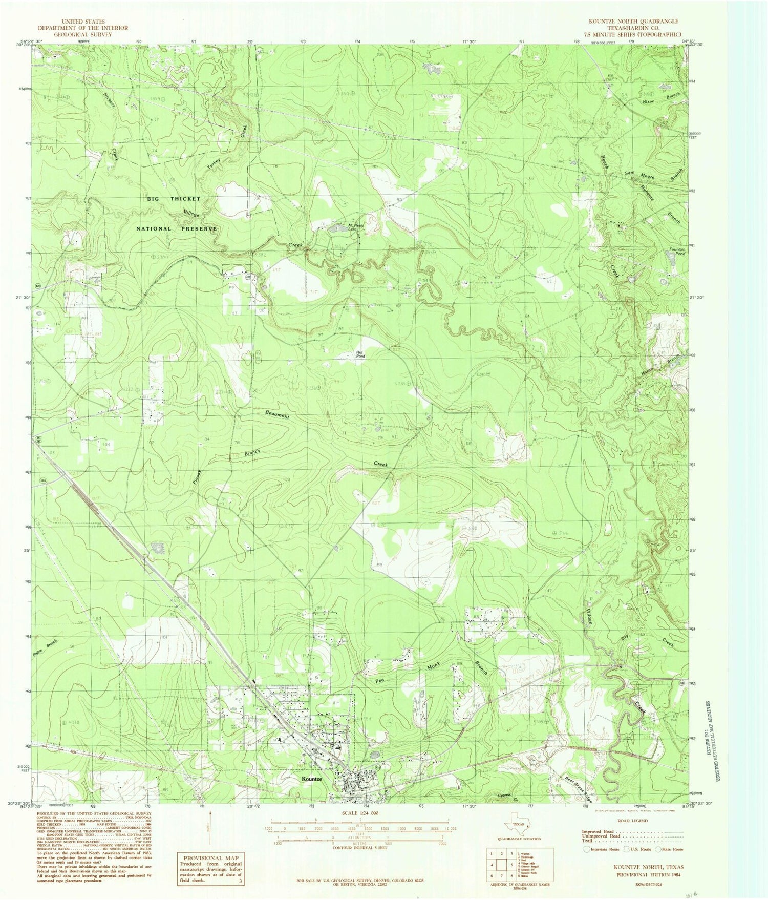Classic USGS Kountze North Texas 7.5'x7.5' Topo Map Image