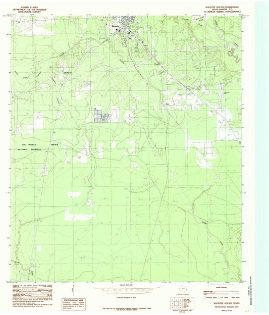 Classic USGS Kountze South Texas 7.5'x7.5' Topo Map Image