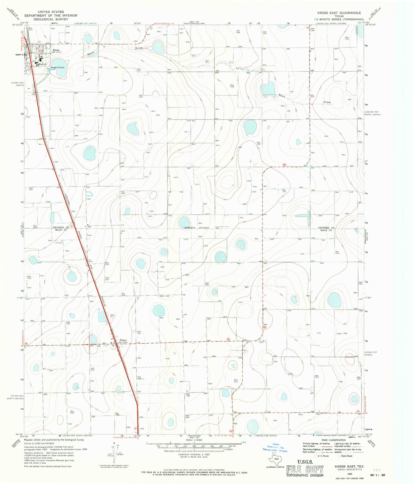 Classic USGS Kress East Texas 7.5'x7.5' Topo Map Image