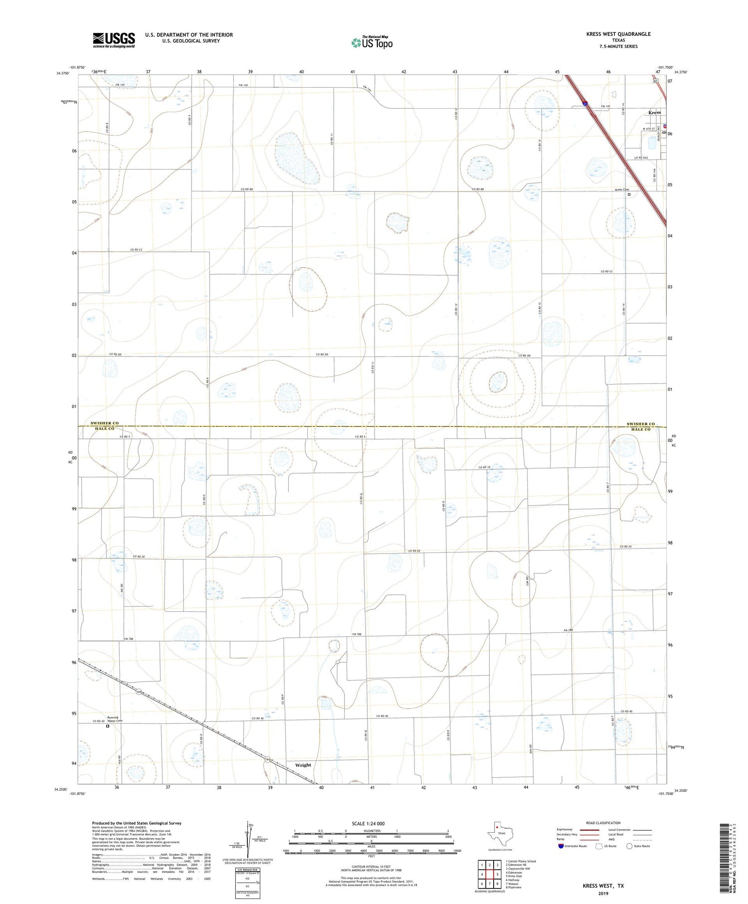 Kress West Texas US Topo Map Image