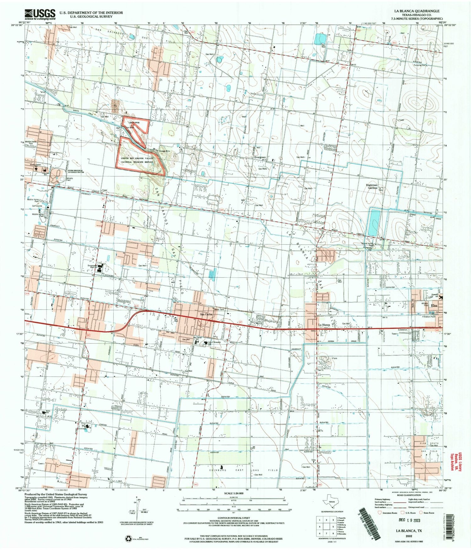 Classic USGS La Blanca Texas 7.5'x7.5' Topo Map Image