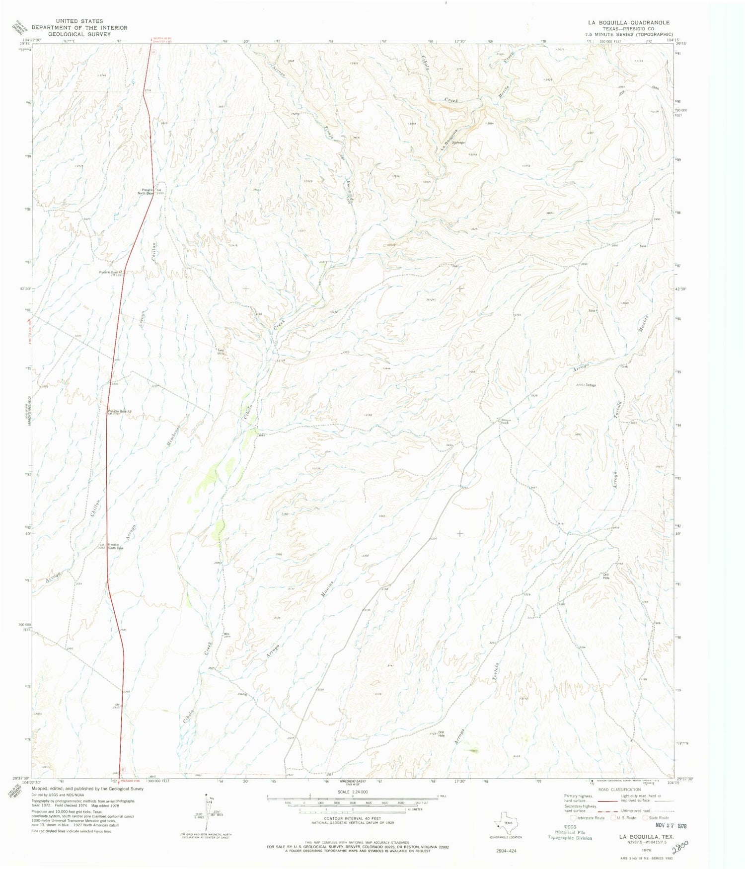 Classic USGS La Boquilla Texas 7.5'x7.5' Topo Map Image