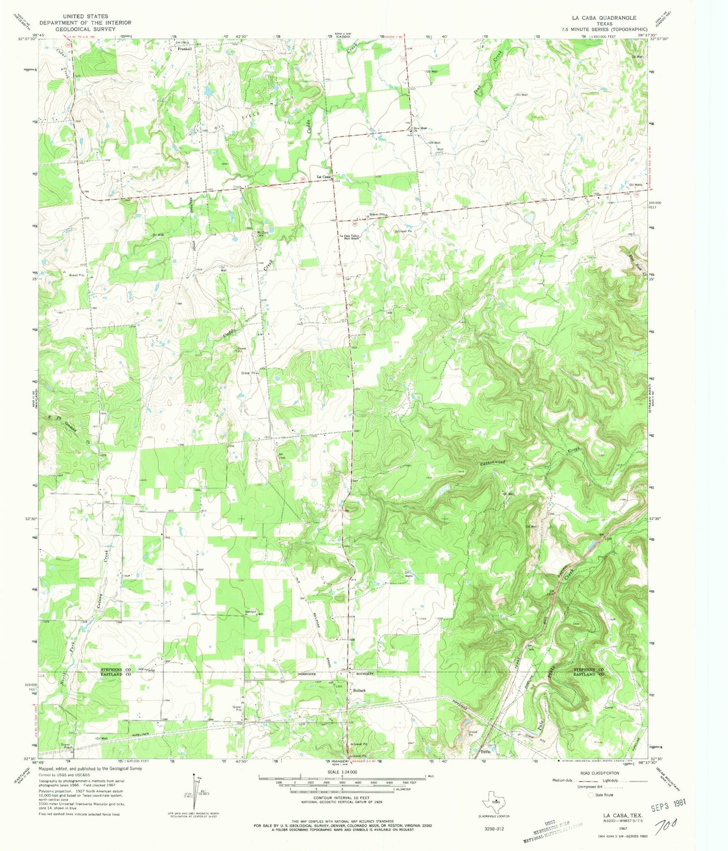 Classic USGS La Casa Texas 7.5'x7.5' Topo Map Image