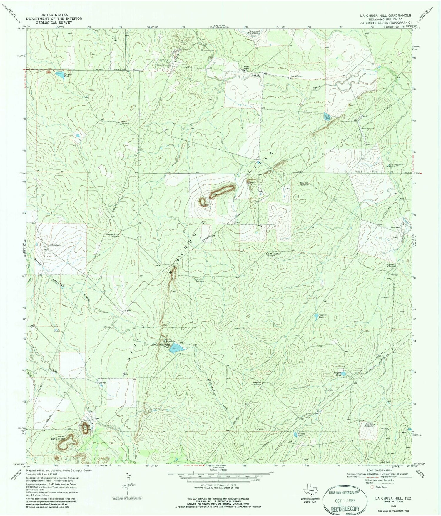 Classic USGS La Chusa Hill Texas 7.5'x7.5' Topo Map Image