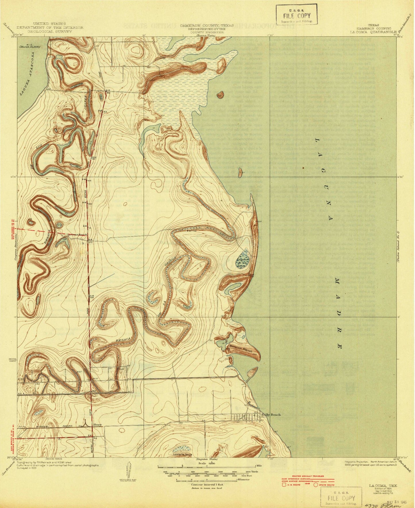 Classic USGS La Coma Texas 7.5'x7.5' Topo Map Image