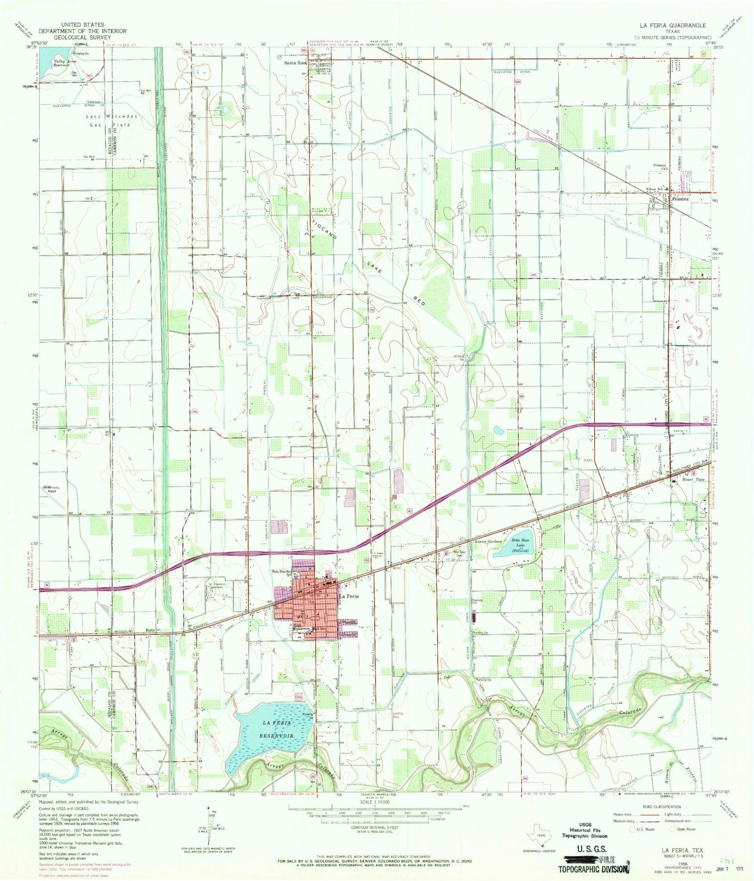 Classic USGS La Feria Texas 7.5'x7.5' Topo Map Image
