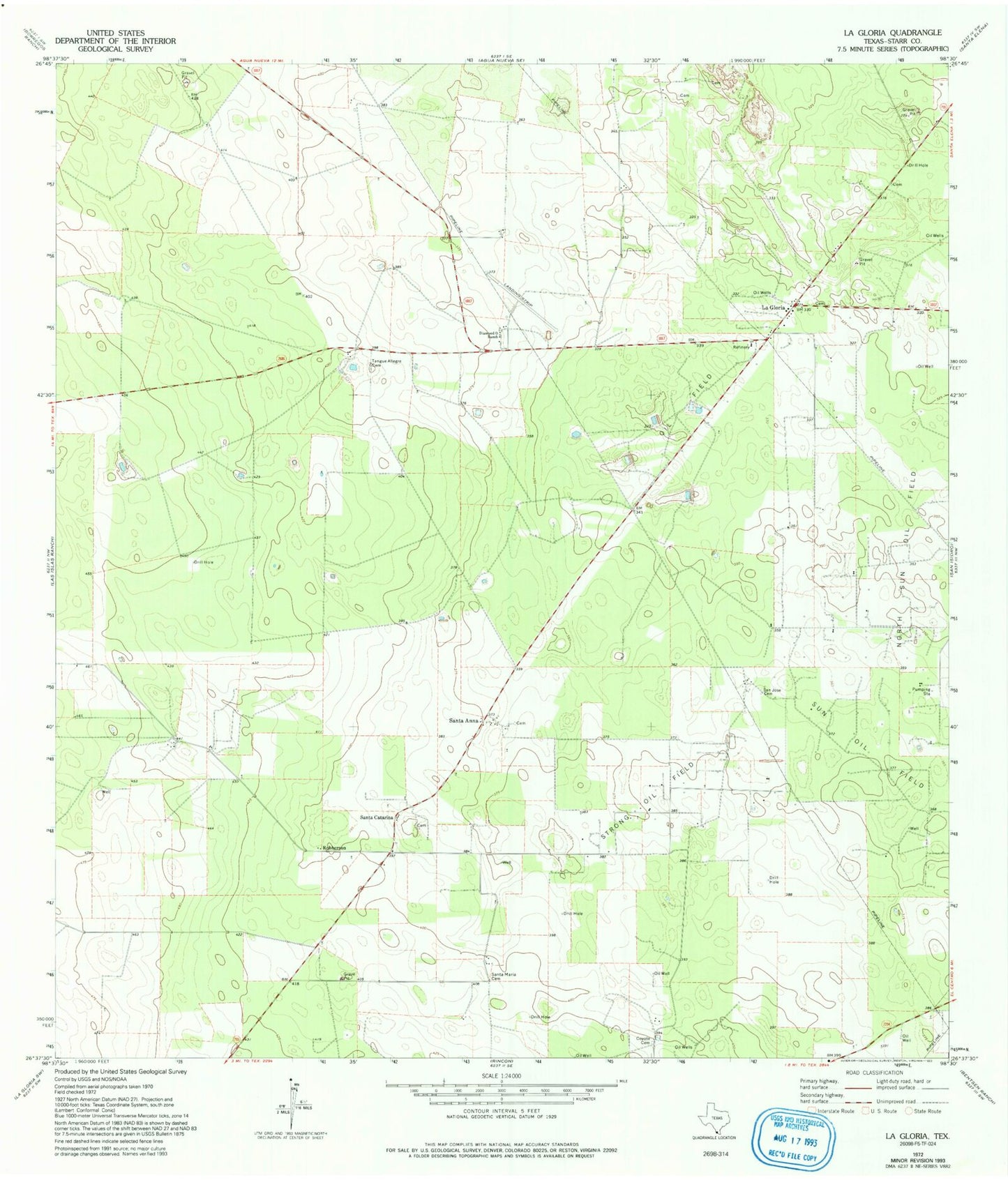 Classic USGS La Gloria Texas 7.5'x7.5' Topo Map Image