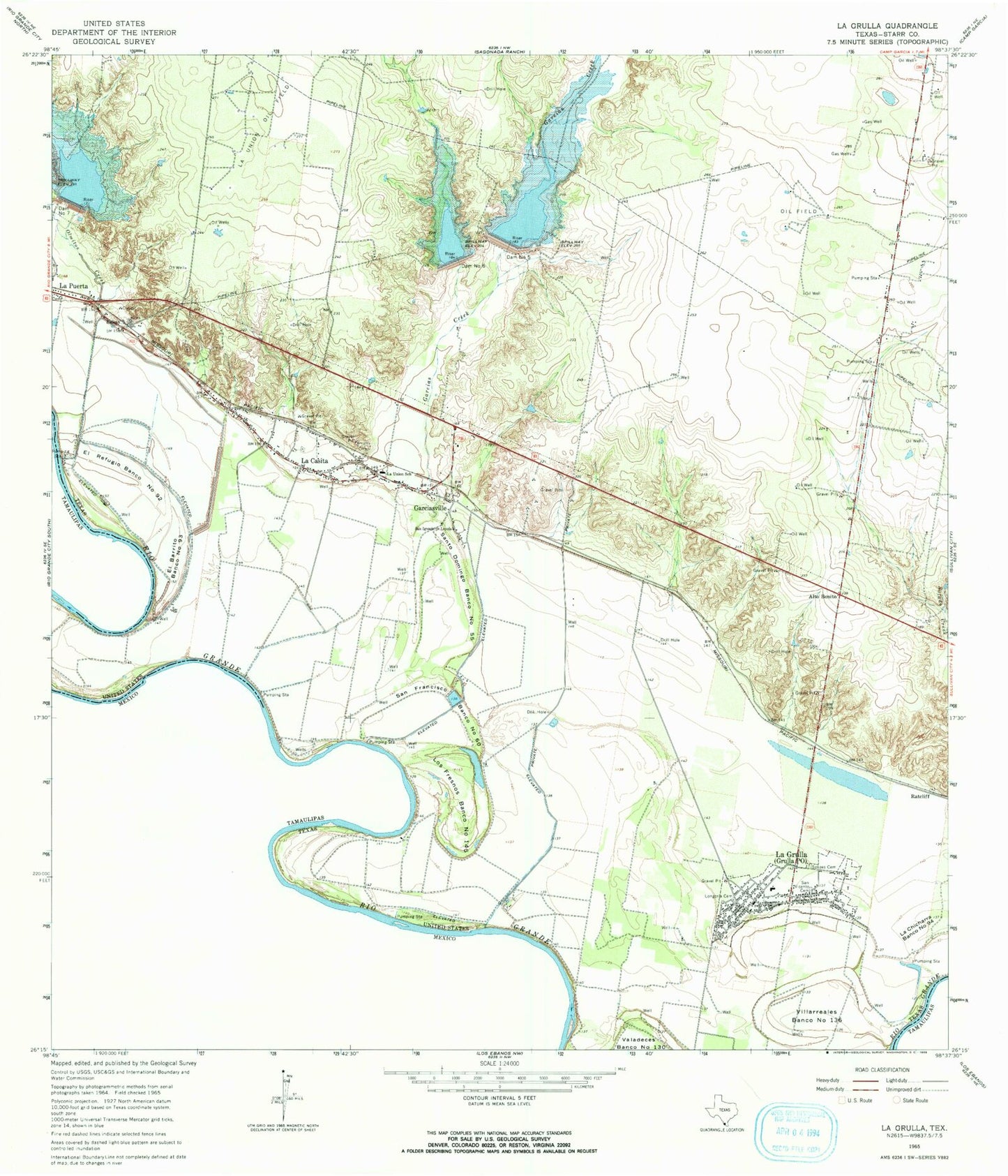 Classic USGS La Grulla Texas 7.5'x7.5' Topo Map Image