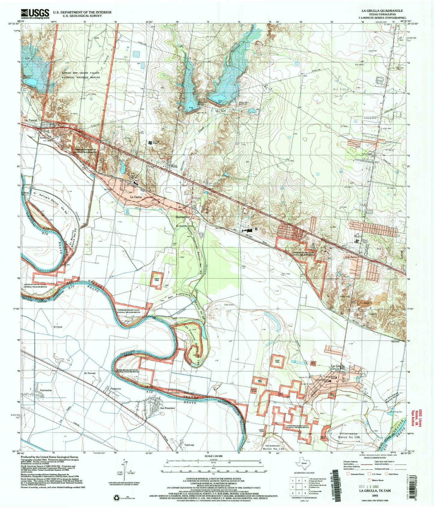 Classic USGS La Grulla Texas 7.5'x7.5' Topo Map Image