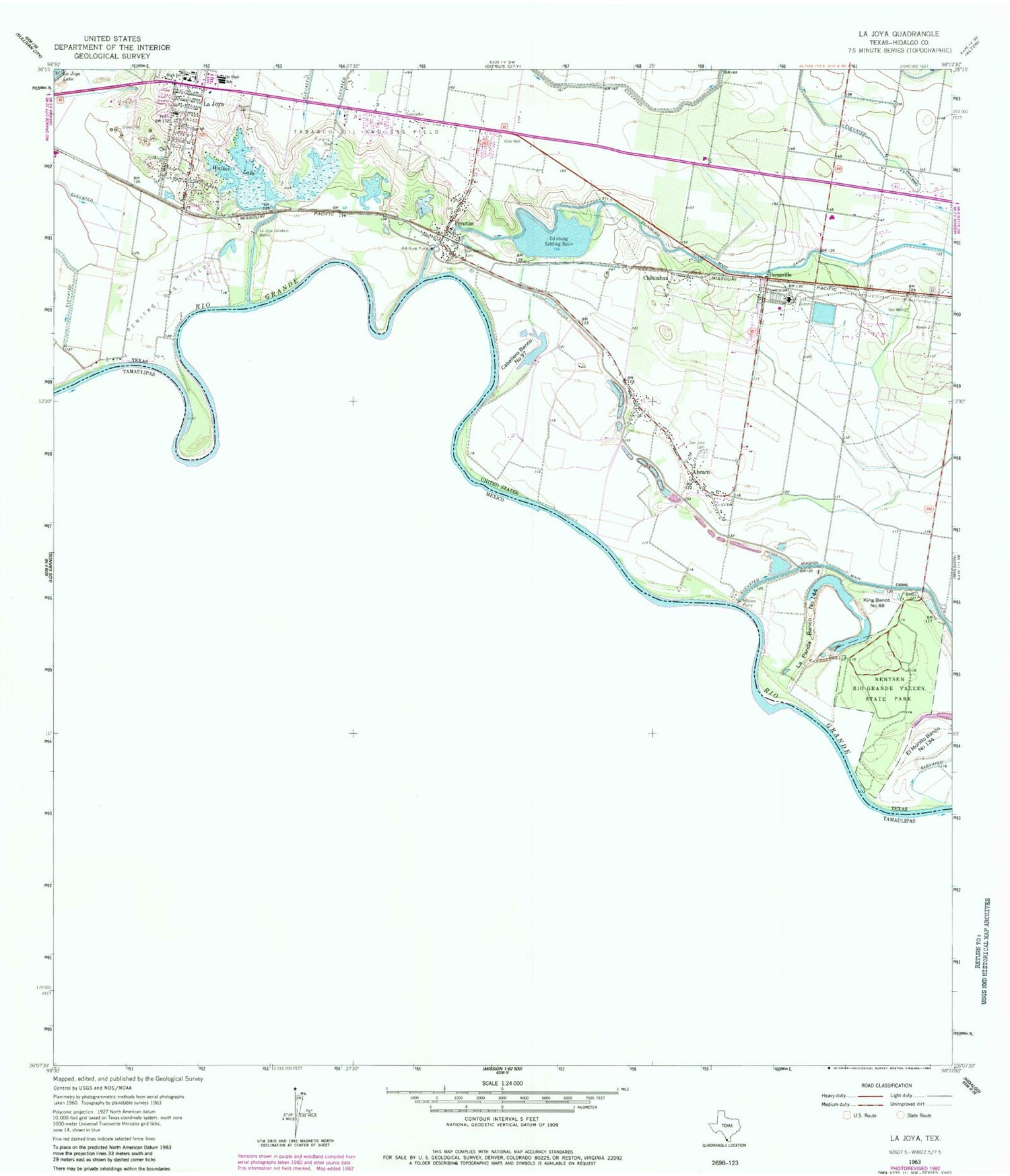 Classic USGS La Joya Texas 7.5'x7.5' Topo Map Image