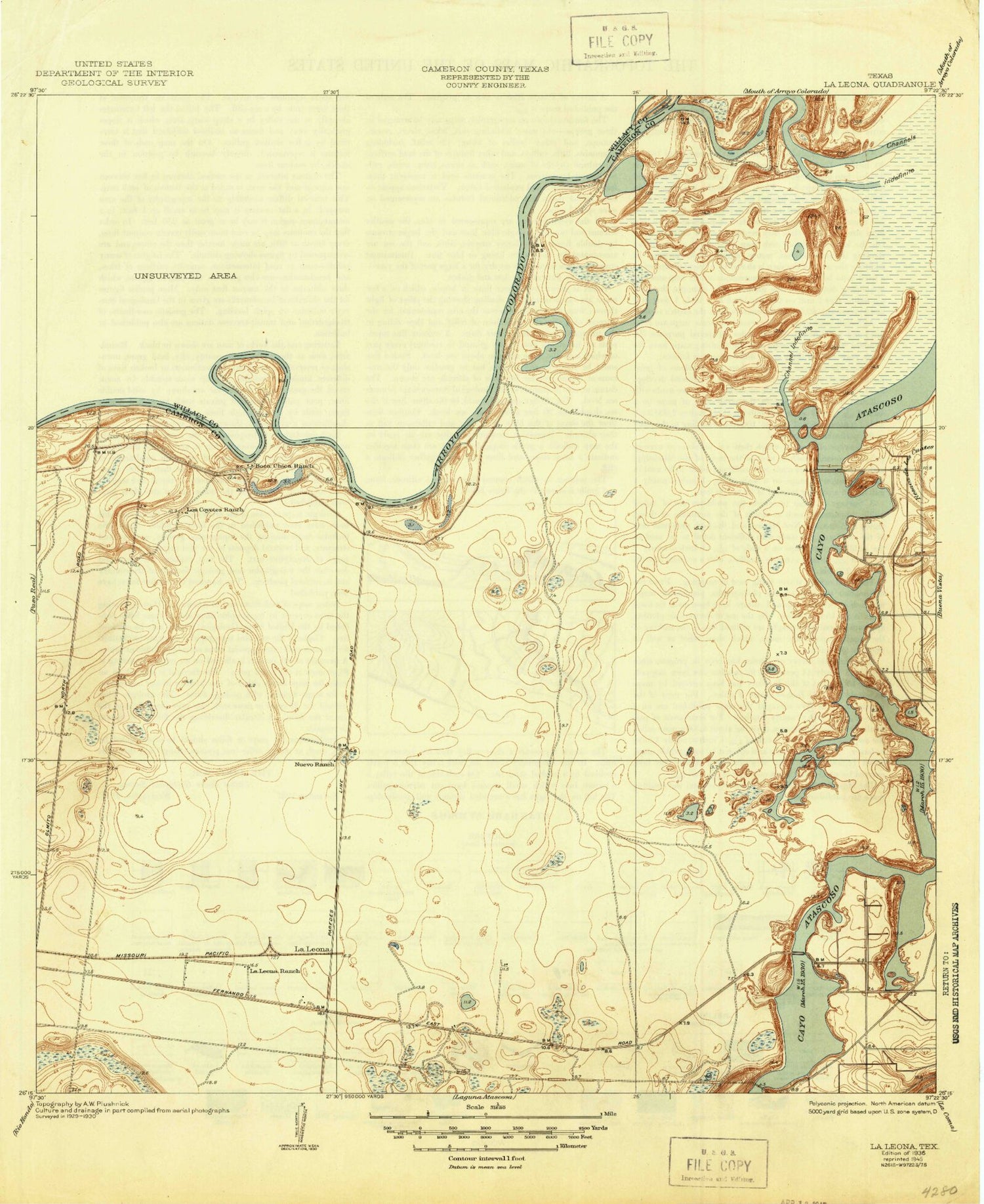 Classic USGS La Leona Texas 7.5'x7.5' Topo Map Image